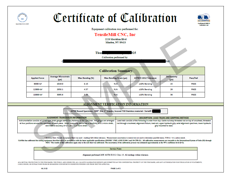 Alignment Certificate