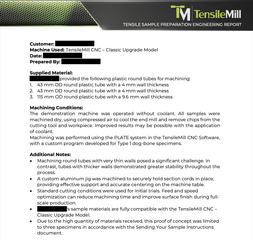 Engineering Report for plastic tubing to ASTM E8