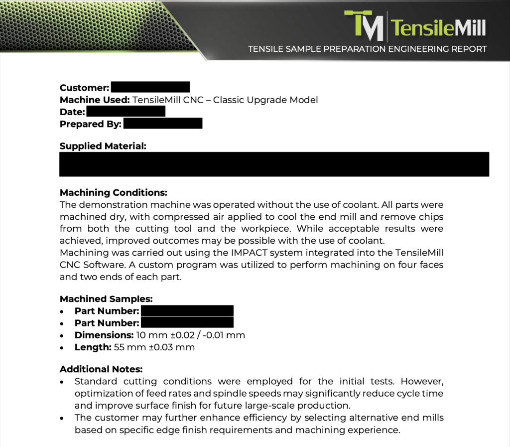 tensilemillcnc Engineering Report for Steel Impact Specimens